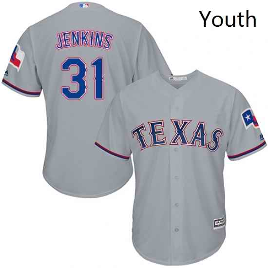 Youth Majestic Texas Rangers 31 Ferguson Jenkins Authentic Grey Road Cool Base MLB Jersey